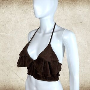 Vintage Y2K BONGO Suede Tiered Ruffle Crop Top